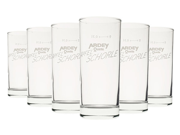 6x Ardey Wasser Glas 0,3l Apfelschorle Gläser Trinkglas Wasserglas
