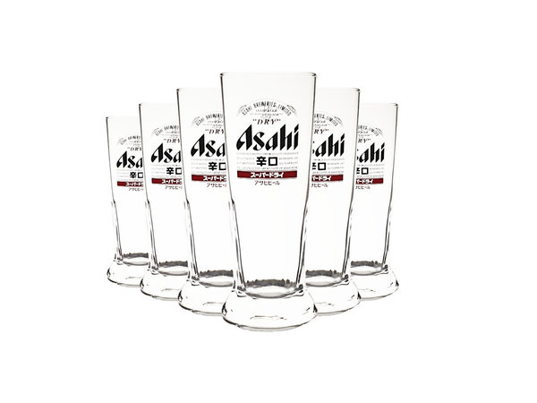 6x Asahi Super Dry Bier Glas 0,25l Bierglas Gläser Biergläser