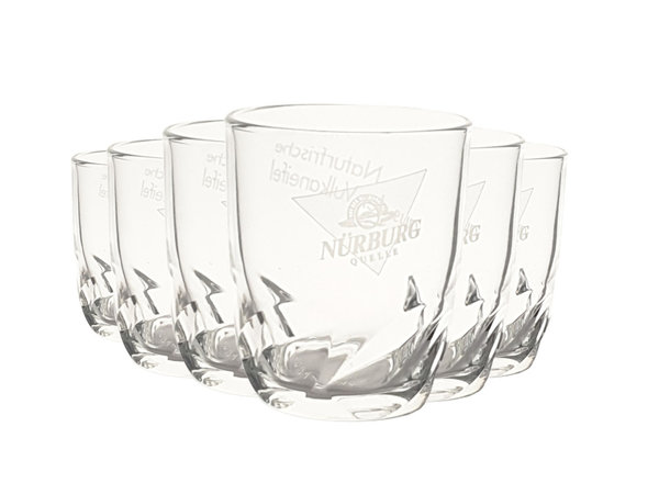 6x Nürburg Quelle Wasser Glas Gläser Trinkgläser Becher "weißes Logo"