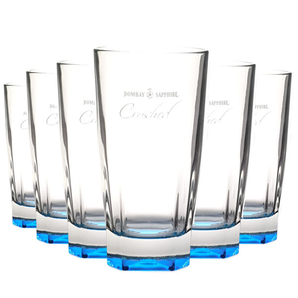 6x Bombay Sapphire Longdrinkglas Gläser Crushed Glas Blau Longdrink Bar Set Gin