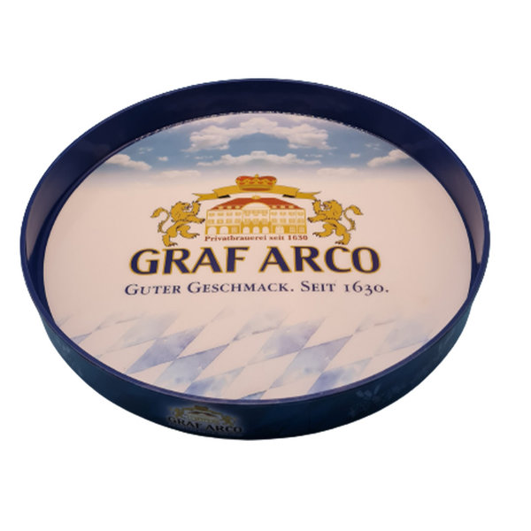 Graf Arco Serviertablett Kellnertablett Rund Bier Tablett Pils blau 34,5 cm Gastro