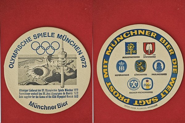 Münchener Bier Olympische Spiele 1972 Brauerei Bierdeckel Coaster Beermat