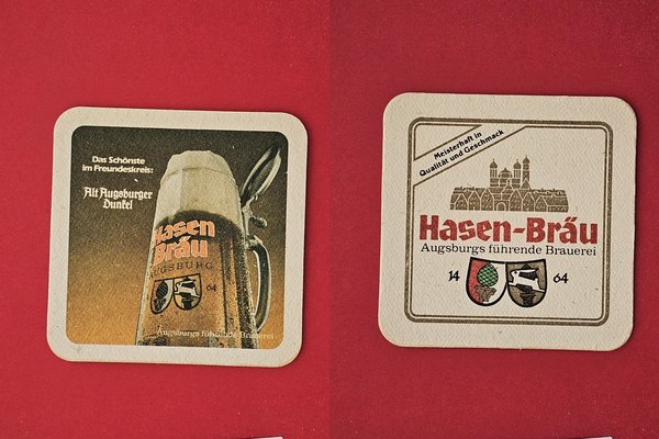 Hasen-Bräu 2 Logos und Hasenbräu Glas Brauerei Bierdeckel Coaster Beermat