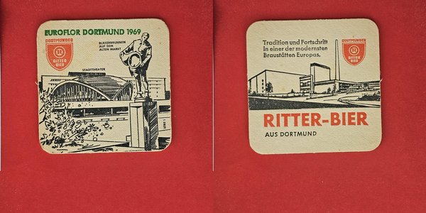 Ritter-Bier Dortmund Euroflor Dortmund 1969 Brauerei Bierdeckel Coaster Beermat