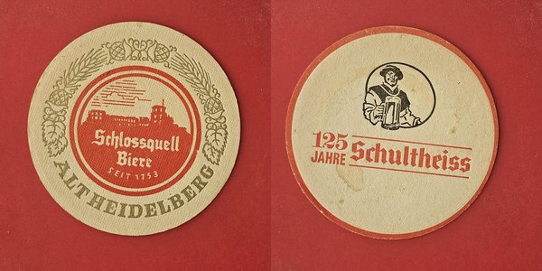 Schultheiss Altheidelberg roter Kreis Brauerei Bierdeckel Coaster Beermat