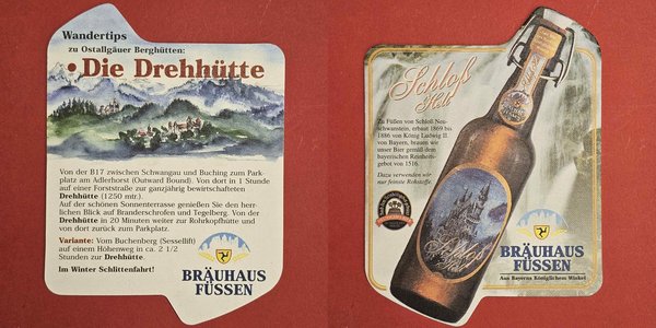 Füssen Drehhütte Brauerei Bierdeckel Coaster Beermat