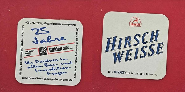 Hirsch Weisse 25 Jahre Gulden Brauerei Bierdeckel Coaster Beermat