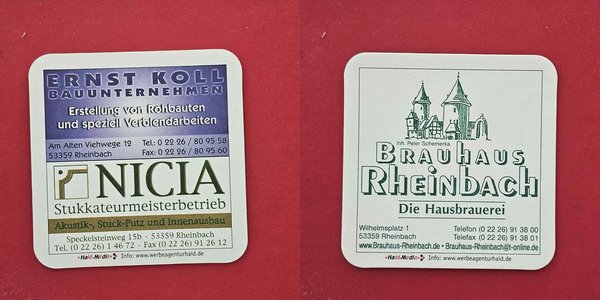 Brauhaus Rheinbach Nicia Brauerei Bierdeckel Coaster Beermat
