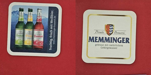Memminger 3 Flaschen Lemon, Passion... Brauerei Bierdeckel Coaster Beermat