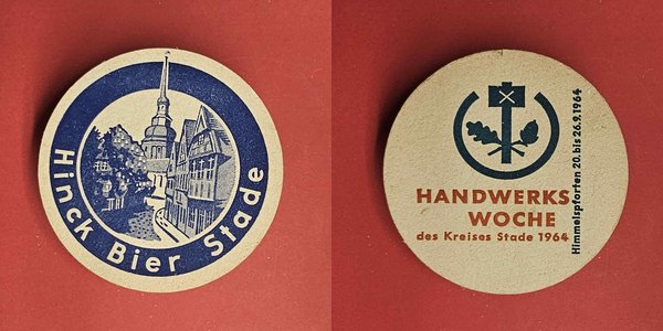 Hinck Bier Stade - rund - Handwerkswoche 1964 Brauerei Bierdeckel Bier